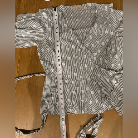 LOFT Striped Blue and White Wrap Blouse - Picture 8 of 8